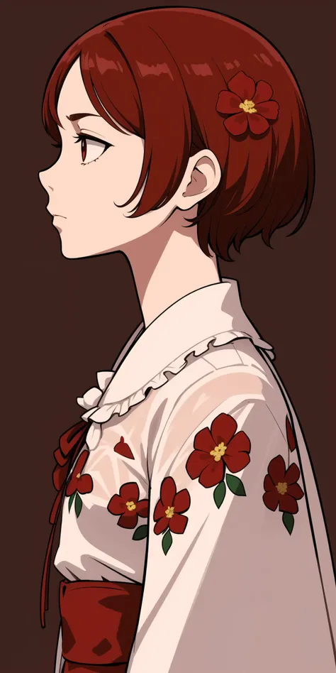 cockscomb_\(flower\), flower_focus, partially_colored, flower, kaname_\(emanalc\), red_flower, from_side, simple_background, solo, profile, transparent, short_hair, closed_mouth, 1girl, parted_bangs, portrait, highres, (absurdres:1.1), looking_ahead