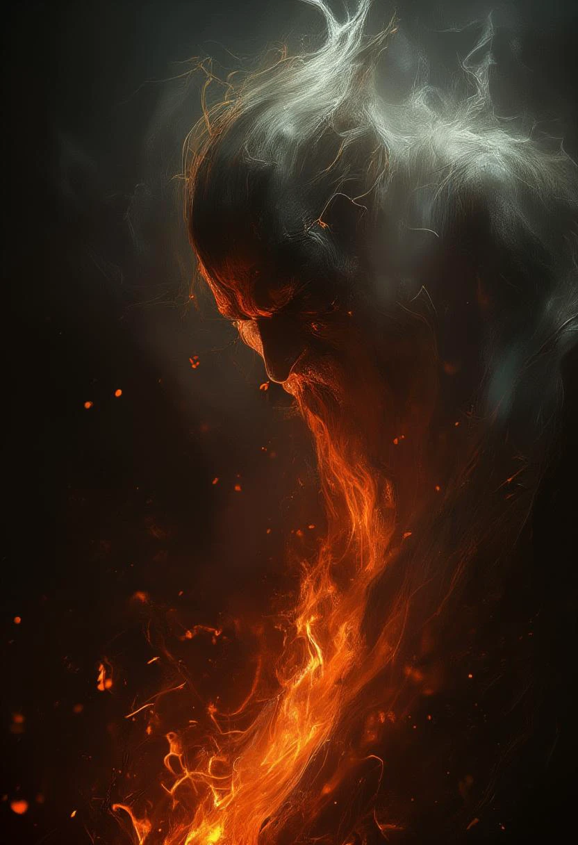 In this striking digital artwork, shadows loom large and expressive, capturing the raw emotions of a haunting scene. The skilled use of light and shadow creates an artful composition that evokes a sense of depth and drama. The photo-realistic rendering adds to the impact of the piece, making the shadows seem almost tangible. The use of gradient effects and the Render software further enhances the visual appeal of the piece, providing a smooth transition between colors and adding a sense of texture to the shadows. Despite its digital origins, the artwork manages to convey a sense of organic, painterly movement that sets it apart from more static photographic images. With its nod to the work of Edvard Munch, this piece also invokes a sense of unease and disquiet, drawing the viewer into its intense, fiery atmosphere. ,<lora:Magic of Art (FLUX).safetensors:1.0>
