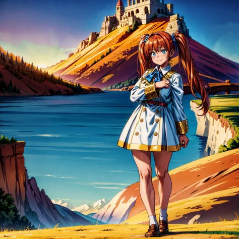 professional cinematography, official art, ultra-detail, high resolution, full body view, hdr, vivid color, computer enhanced, warm colors, hdr, vivid color, computer enhanced, ultra-detailed eyes, ultra-detailed face,
high quality, masterpiece, realistic lighting, harsh shadows, (perfect face), seductive smile, twintails,
solo, mature female, 1women, french traditional clothing, golden/blue ornament, standing, morning sun with mountain in background,
<lora:more_details:1>