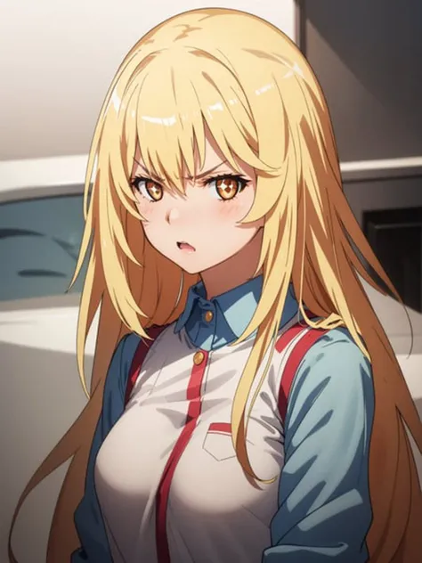 <lora:misaki_V2:0.5>,shokuhou_misaki,upper body,+_+,symbol-shaped_pupils,blonde_hair,looking at viewer,blush,angry,upper body