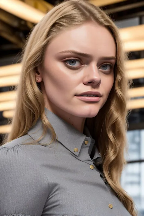 <lora:RNR-Charlotte:0.7> RNR-Charlotte, closeup photo of a 18yo girl,wearing office shirt and dress,long flowing blonde hair,in a luxury loft, perfect brown iris,kinky smirk,looking at camera,at night,photorealistic,extreemly detailed,intricate,film grain,HDR, 8k,hyper realistic,cinematic lighting,photography