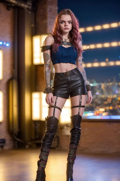 <lora:RNR-Charlotte:0.7> RNR-Charlotte, full-body photo of a 18yo girl,wearing rocker outfit,shoulder colored hair,in a luxury loft, perfect brown iris,shy innocent,looking at camera,at night,photorealistic,extreemly detailed,intricate,film grain,HDR, 8k,hyper realistic,cinematic lighting,photography