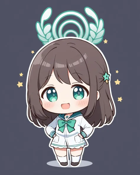 airi \(blue archive\),1girl, solo, white_background, open_mouth, green_bowtie, simple_background, :d, looking_at_viewer, full_body, v, standing, hand_on_hip, chibi, star_\(symbol\), arm_up, food, long_sleeves, blush_stickers, blush, hood_up
<lora:airi_(blue_archive)_image186_2023-11-26-000030:1>halo. gorgeous,key visual, vibrant, studio anime,award-winning, professional, highly detailed,high budget, cinemascope