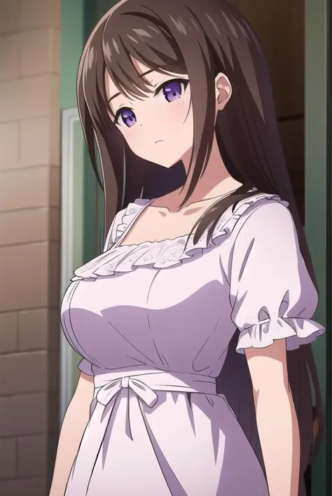 marinaakizuki, <lyco:marinaakizuki-lyco-nochekaiser:1>, 
marina akizuki, long hair, brown hair, (purple eyes:1.1),
BREAK dress, ribbon, collarbone, short sleeves, white dress,
BREAK looking at viewer,
BREAK indoors,
BREAK <lyco:GoodHands-beta2:1>, (masterpiece:1.2), best quality, high resolution, unity 8k wallpaper, (illustration:0.8), (beautiful detailed eyes:1.6), extremely detailed face, perfect lighting, extremely detailed CG, (perfect hands, perfect anatomy),