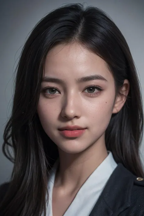 (8k, RAW photo, best quality, masterpiece:1.2),(realistic, photo-realistic:1.37), (close up to face:1.4), 1girl, solo,prefect anatomy,textured skin, (black long hair), smile, stewardess uniform, chiaroscuro, chromatic aberration abuse, super detail, textured skin, <lora:perfecteyes:0.1>