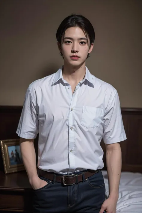 (8k, RAW photo, best quality, masterpiece:1.2),(realistic, photo-realistic:1.37),1boy,short hair,cowboy shot,
