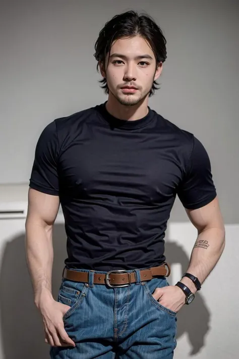 1boy,short beard, short hair, cowboy shot,