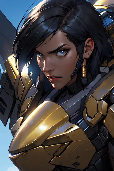 anime, masterpiece, best quality, ultra-detailed, close-up Portrait of beautiful full body, pharah, death stare, blue power armor, sky background, sunlight, flying, jetpack, detailed eyes, portrait, volumetric lighting, best quality, masterpiece, intricate details, tonemapping, sharp focus, hyper detailed, trending on Artstation, <lora:pharahOverwatchLORA_v1:0.7>