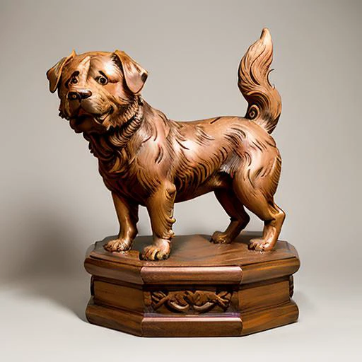 <lora:woodcarvingcd-000008:0.7>, woodcarvingcd, wooden dog statue