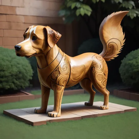 a (woodcarvingcd, shiny:1.2) dog, simple toy, toy model, standing on lawn, (solo:1.2), <lora:woodcarvingcd-000007:0.8>, no humans, high quality, masterpiece, realistic, photorealistic, (outdoors, lawn)