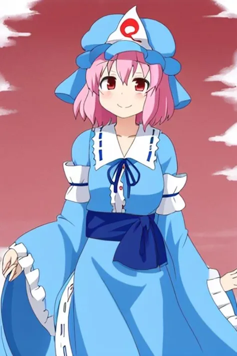 asnr, 1girl, saigyouji yuyuko, cowboy shot, smile, skyblue clothes <lora:asnr-pixai:0.5>