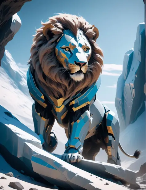 <lora:BenedickBanaXLStyle:0.7>,bbana style,lion,8k,masterpiece,science fiction,awardwinning,epic,cell shading render,over exposed,Low Angle,glacier