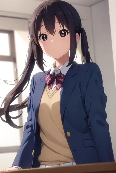 azusanakano, <lora:azusa nakano s2-lora-nochekaiser:1>,
azusa nakano, black hair, (brown eyes:1.5), long hair, twintails,
BREAK sakuragaoka high school uniform, school uniform, uniform, blazer, shirt, white shirt, collared shirt, skirt, pleated skirt,
BREAK indoors, classroom,
BREAK looking at viewer, (cowboy shot:1.5),
BREAK <lyco:GoodHands-beta2:1>, (masterpiece:1.2), best quality, high resolution, unity 8k wallpaper, (illustration:0.8), (beautiful detailed eyes:1.6), extremely detailed face, perfect lighting, extremely detailed CG, (perfect hands, perfect anatomy),