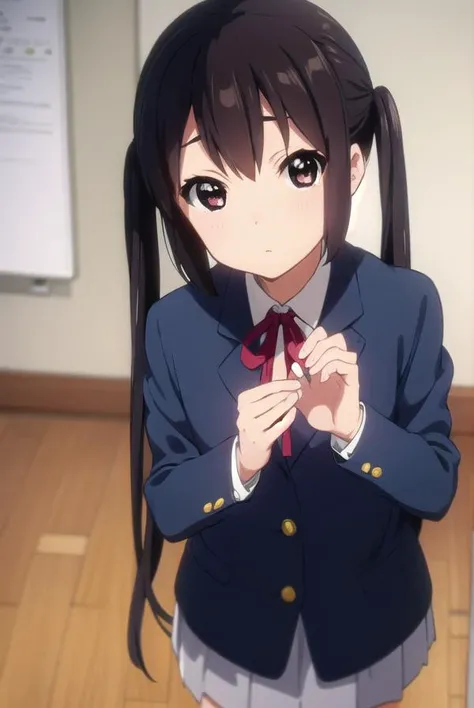 azusanakano, <lora:azusa nakano s2-lora-nochekaiser:1>,
azusa nakano, black hair, (brown eyes:1.5), long hair, twintails,
BREAK sakuragaoka high school uniform, school uniform, uniform, blazer, shirt, white shirt, collared shirt, skirt, pleated skirt,
BREAK indoors, classroom,
BREAK looking at viewer, (cowboy shot:1.5),
BREAK <lyco:GoodHands-beta2:1>, (masterpiece:1.2), best quality, high resolution, unity 8k wallpaper, (illustration:0.8), (beautiful detailed eyes:1.6), extremely detailed face, perfect lighting, extremely detailed CG, (perfect hands, perfect anatomy),