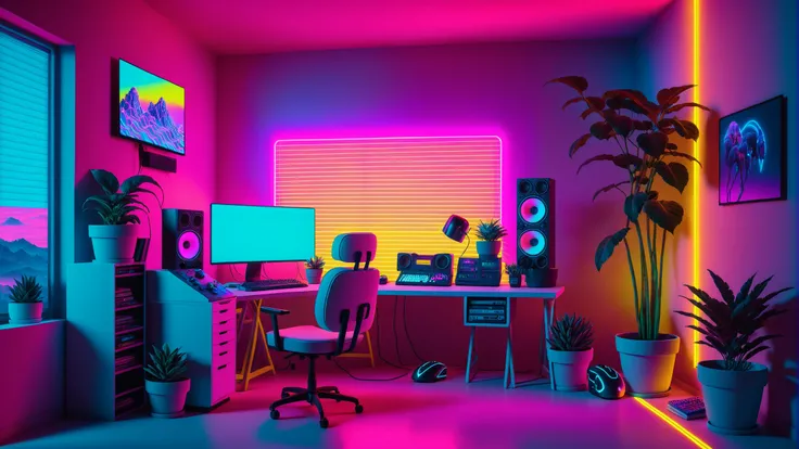 a brightly lit room with a desk