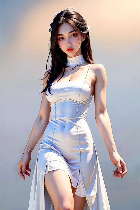 1girl, white formal long dress,white background, <lora:Maeylin-06:1>