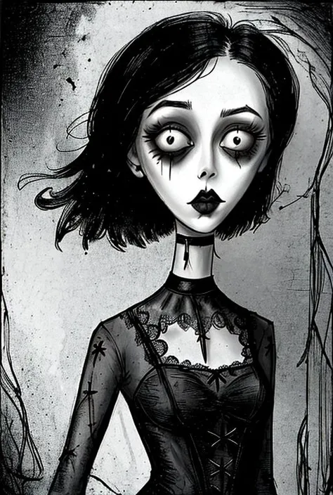 burtonesque, 1girl, gothic, beautiful, medium shot, gloomy, choker, dress, detailed, moon
<lora:burtonesqueStyle_v1:0.75>