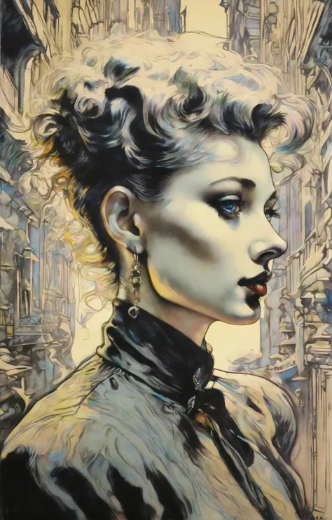 Surrealism, (drawix11 portrait), Film Noir aesthetics, soft-hued colors, stunning background. dark and moody, a mesmerizing blend of light and shadow. masterpiece, absurdres, intricate details <lora:drawix11:1>, expressive, dramatic, organic lines and forms, dreamlike, mysterious, Surrealism