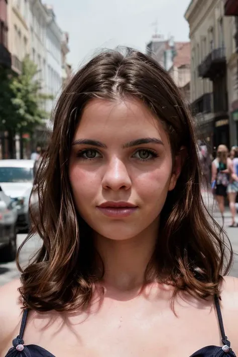 <lora:EmmaSinclaire:0.8>, full color portrait of a young woman, wearing a summer dress, in a crowded street, natural light, RAW photo, subject, 8k uhd, dslr, soft lighting, high quality, film grain, Nikon D850