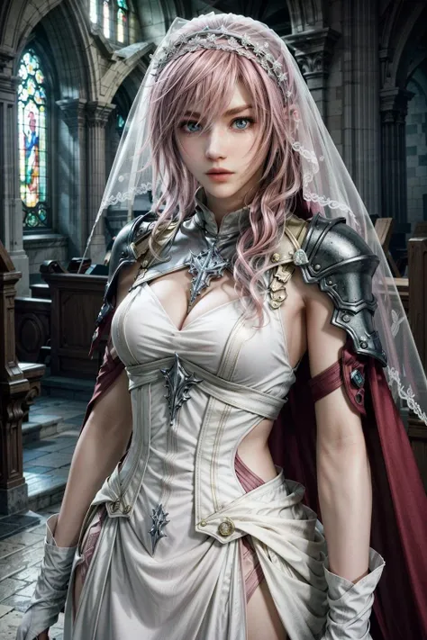 (masterpiece, best quality:1.3)
<lora:epi_noiseoffset2:1> <lora:add_detail:0.7>   <lora:LightningFF13:0.8>
LightningFF13,  1girl, solo, pink hair, wearing a wedding dress, bridal veil, inside a church