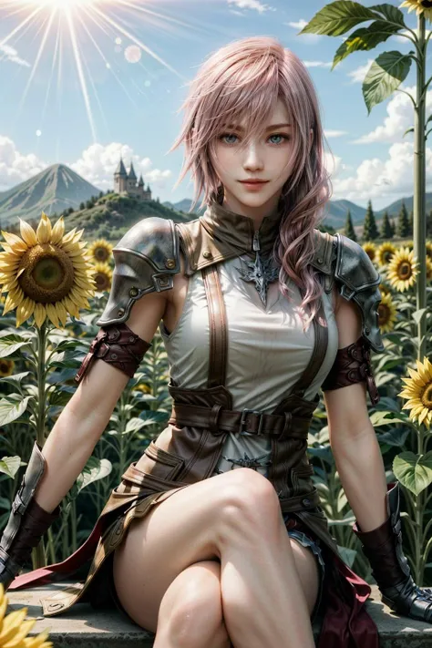 (masterpiece, best quality:1.3)
<lora:epi_noiseoffset2:1> <lora:add_detail:0.7> <lora:LightningFF13:0.8>
LightningFF13, 1girl, solo, pink hair, sitting in a sunflower field, smiling, sunlight