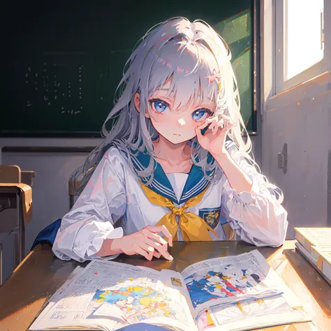 (masterpiece,best quality:1.4),ultra-detailed,illustration,
(solo,1girl,li:1.2),
Classrooms, school uniforms,