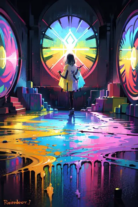 rainbow paint, a girl made entirely out of rainbow paint, entirely paint, 1girl, all rainbow paint, hdr, (intricate details, hyperdetailed:1.15), gorgeous lighting, rainbow, paint splatter, splashes, very rainbow, very colorful, neon, paint drops, rainbow paint background, colorful background