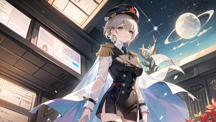 (((masterpiece))),highly detailed, ((best quality))  (highres), aki_rinco, (1girl),  solo, brown_hair,  eyebrows_visible_through_hair, grey_hair, long_sleeves, military,  brown_eyes, white_legwear, military_uniform, necktie, epaulettes, military_hat, cape, <lora:military_rinco-000012_loss_0.1127:0.5:0.8,0,0,0,0,0,0,R,1,1,1,1,1,1,1,1,1>

(cetus.solar system,orion,art by Eagelaxis, kindred,metal gear,mechanical,space station), bouncing breasts, particles, bloom,  clothes high contrast, arms at sides, plant,  detective theme, ruins,  (see-through), in flower,  [[[lsd]]],  neon lighting,  light blue hair, (skimpy:1.3),  (short:1.3), nsfw