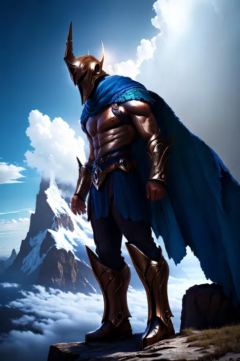 Highly detailed, High Quality, Masterpiece, beautiful,<lora:Pantheon-07:1.0>, pant, 1boy, solo, full body, mountain, sky,