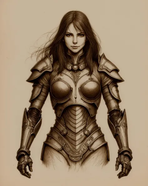 artistic sketch of a female knight with pretty face, (colorfull), white, blue, metal, small breasts, sharp, extreme detailed, HD, 8k, maximalist, ornate, simple, concept art