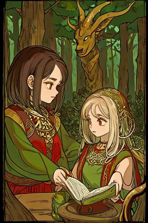 woman in a mythical forest, masterpiece, perfect face, intricate details, horror theme <lora:Toriyama_Akira_Style:1>