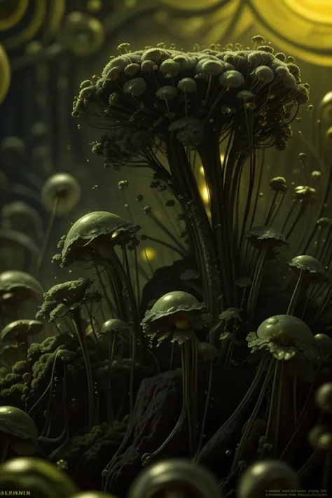 cinematic film still professional 3d model mushrooms, green theme <lora:algae:1.15> . octane render, highly detailed, volumetric, dramatic lighting . shallow depth of field, vignette, highly detailed, high budget Hollywood movie, bokeh, cinemascope, moody, epic, gorgeous, film grain, grainy