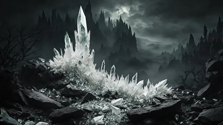 Dark eerie landscape full of magnificent <(white:1.2)|(__color__:0.25)> quartz crystal shards, masterpiece best quality, award winning, artstation, night sky, starry, milky way

highly detailed, high frequency, high pass, photo, realism