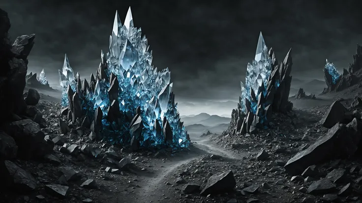 Dark eerie landscape full of magnificent <(white:1.2)|(__color__:0.25)> quartz crystal shards, masterpiece best quality, award winning, artstation, night sky, starry, milky way
highly detailed, high frequency, high pass, photo, realism