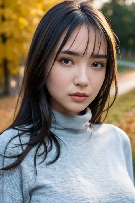 1girl,wearing a turtleneck sweater and a wooly jacket,(RAW photo, best quality), (realistic, photo-realistic:1.4), masterpiece, an extremely delicate and beautiful, extremely detailed, 2k wallpaper, Amazing, finely detail, extremely detailed CG unity 8k wallpaper, ultra-detailed, highres, soft light, beautiful detailed girl, extremely detailed eyes and face, beautiful detailed nose, beautiful detailed eyes,cinematic lighting,autumn scenery,perfect anatomy,slender body, <lora:sawaguchiaika_lora:0.8>