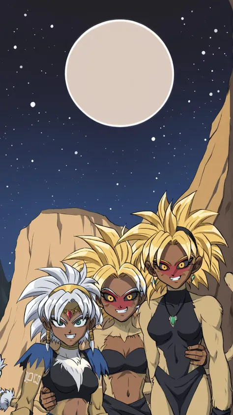 <lora:Sento_Saiyans_XL:0.8> Sento Saiyan, body fur, blonde fur, dark skin, dark-skinned, white hair, black sclera, yellow eyes, blonde monkey tail, red facepaint, grin, full moon, stars, canyon, rock, <lora:CrystalHair_XLPD:0.8> incrsxlcrystalhair, crystal hair, shiny hair, gem, krystal, score 9, score 8 up, score 7 up, score 6 up, score 5 up, score 4 up, BREAK,