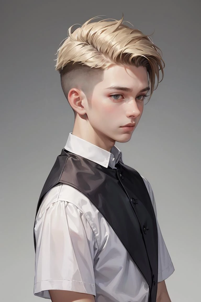 (masterpiece, best quality:1.2) high detail,official art,(1boy:1.2),short hair,(Undercut:1.2),looking down,bule simple background,portrait,bule theme,