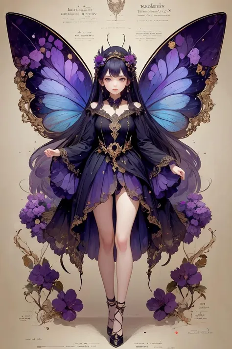 1girl,solo,butterfly wings,full body,looking at viewer,forest,purple theme,, masterpiece,best quality,ultra-detailed, <lora:çµå­è´è¶:0.8>