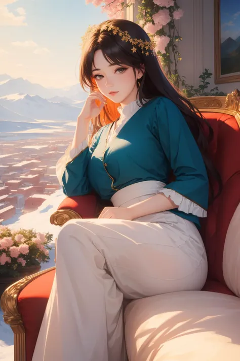 1girl, (landscape art by Alexandre Cabanel:0.9) , romanticism art, pretty Painting, (Teal theme:0.7) , Studio shot of a deep red ("I'm a boss, I'm a leader, I pull up in my two-seater.":1.3) , it is very Controversial and Dense, elegant, Willow tree background, lush city and hillside, Snowy, Panorama, Ultrarealistic, Peaceful, Glowwave, Warm lighting, Depth of field 270mm, Kodak Ektar, behance HD, Orton effect, pixiv, Unsplash, idyllic