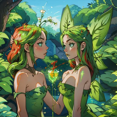 <lora:Illusen-000016> , Illusen, strapless dress, green dress, fairy wings, magic fountain, fairy world, solo, focus, water, (from side:1.2)