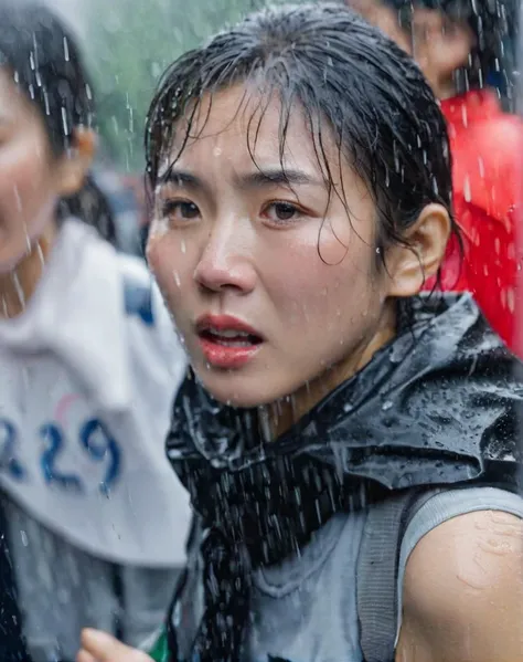 chinese women,realistic Documentary photography,A young female activist shouting angrily directly into the camera at a protest. Rain pouring down their face distorts their features,conveying outrage and passion. The diffuse natural light heightens the raw,emotional impact.,
Negative prompt: (worst quality, low quality, cgi, bad eye, worst eye, illustration, cartoon),deformed,distorted,disfigured,poorly drawn,bad anatomy,wrong anatomy,open mouth,nsfw,