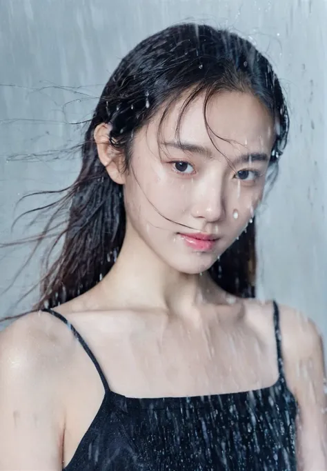 (Highest quality, 4K, 8k, High resolution, masterpiece:1.2), Very detailed, (Realistic, photoRealistic, photo-Realistic:1.37)、smile、Japanese、(Navy blue high neck sleeveless shirt)、(((Bukkake)))、Lips parted,