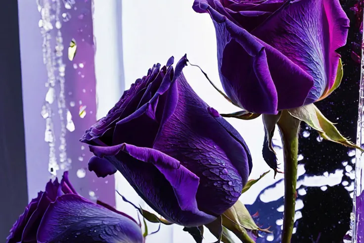 cinematic photo official art,unity 8k wallpaper,ultra detailed,aesthetic,masterpiece,best quality,photorealistic,entangle,purple rose,tangle,entangle,1girl,chinese woman, (full body:1.2), Glowing eyes,tears,Golden eyeshadows,ecstasy of flower,dynamic angle,the most beautiful form of chaos,elegant,a brutalist designed,Gradient colours,romanticism, film, professional, highly detailed, skin detail realistic,Glass fragments,Shimmering Crysta, looking at viewer