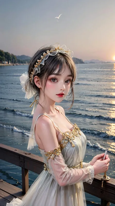 best quality,[masterpiece],((beautiful:0.75) cute girl:0.75),Professional,photo_(medium),ultra-fine painting,1girl,(mid hair:1.4),(front:1.3),(standing:1.3),seaside background,mid shot,waves,upper body,
<lora:add_detail:1>,<lora:Sweet girl clothes_20230820160233:0.75>,Sweet girl clothes10,korean dress,