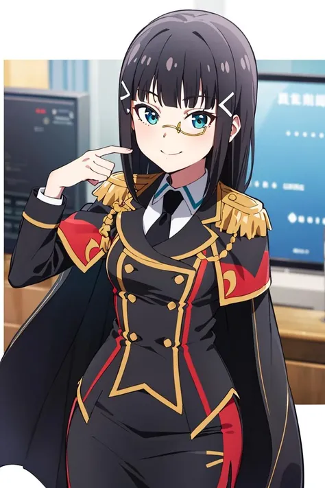 ((masterpiece,best quality)), absurdres,
<lora:Dia_Genjitsu_no_Yohane:0.7>, Dia_Genjitsu_no_Yohane, cape, monocle, pencil skirt,
solo, smiling, looking at viewer, cowboy shot,
cinematic composition, dynamic pose,