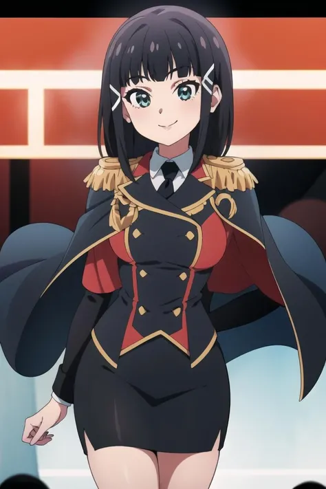 ((masterpiece,best quality)), absurdres,
<lora:Dia_Genjitsu_no_Yohane:0.7>, Dia_Genjitsu_no_Yohane, cape,  pencil skirt, 
solo, smiling, looking at viewer, cowboy shot, 
cinematic composition, dynamic pose,