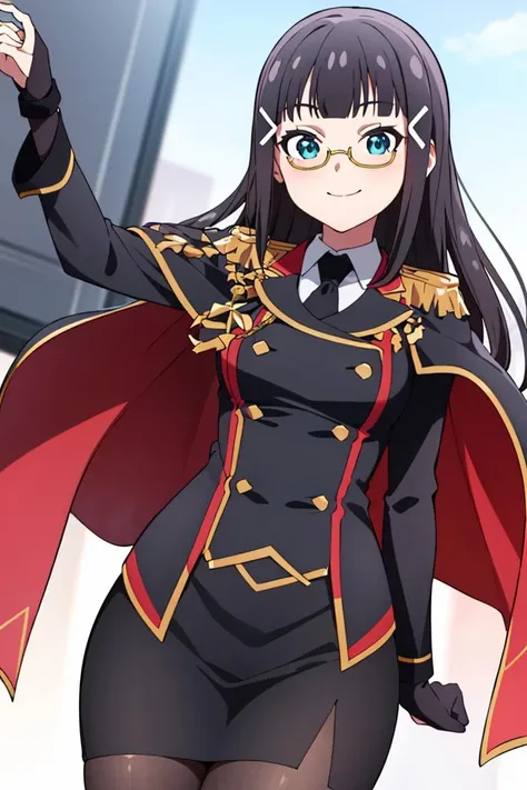 ((masterpiece,best quality)), absurdres,
<lora:Dia_Genjitsu_no_Yohane:0.7>, Dia_Genjitsu_no_Yohane, cape, pencil skirt,
solo, smiling, looking at viewer, cowboy shot,
cinematic composition, dynamic pose,