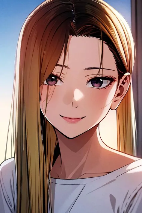 masterpiece, (best quality), 1woman,1girl , han jia, long hair, blonde hair, brown eyes, shirt, short sleeves, shorts, japanese , sexy woman, adult, smile, vibrant colors ,,natural lighting ,RTX, , beautiful, (detailed face:1.2), showcase, (perfect eyes:1.1) ,(photorealistic:1.1), 8k uhd, looking at viewer, outdoors, simple backround
