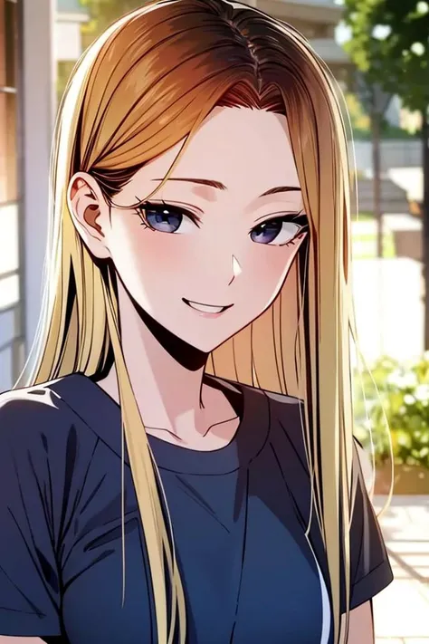 masterpiece, (best quality), 1woman,1girl , han jia, long hair, blonde hair, brown eyes, shirt, short sleeves, shorts, japanese , sexy woman, adult, smile, vibrant colors ,,natural lighting ,RTX, , beautiful, (detailed face:1.2), showcase, (perfect eyes:1.1) ,(photorealistic:1.1), 8k uhd, looking at viewer, outdoors, simple backround
