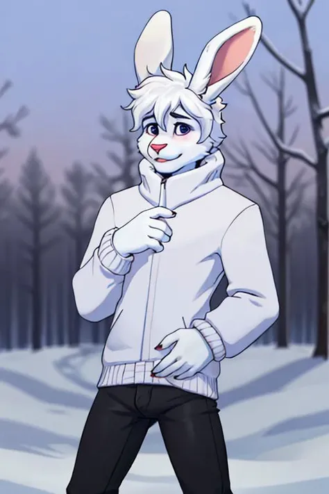 gay submissive twink white bunny boy wearing winter clothes